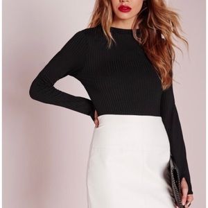Missguided Black Ribbed Mock Turtleneck Bodysuit